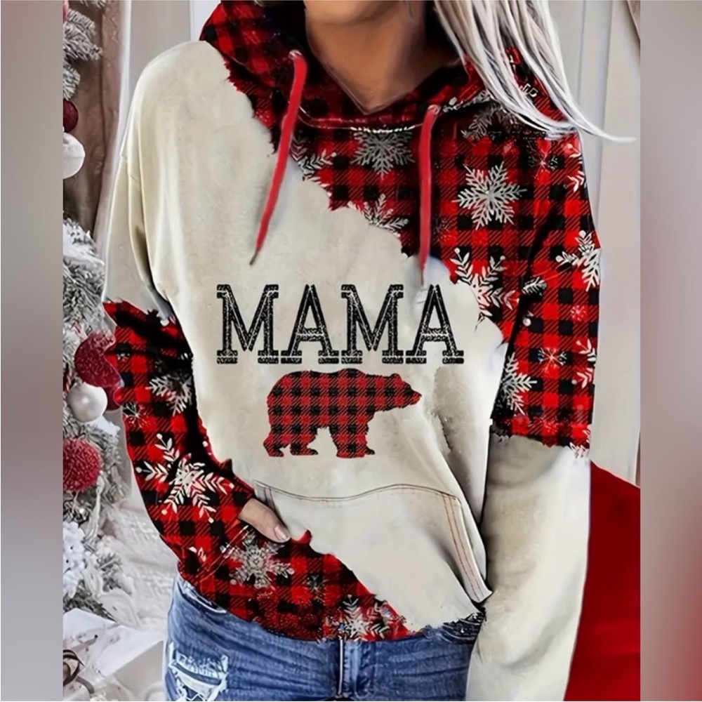 Red Plaid Mama Bear Hoodie